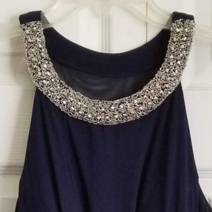 BLUE NAVY SILVER BEADED COLLAR Dress